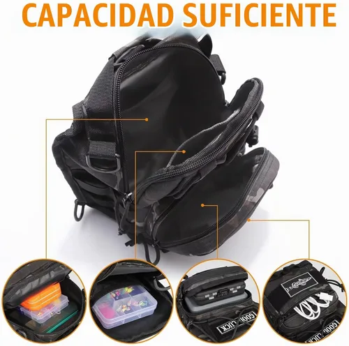 Vista 3 de Dovesun Mochila Pequeña de Pesca, Mochila Bandolera Impermeable para Pesca con Mosca con Cajas de Aparejos