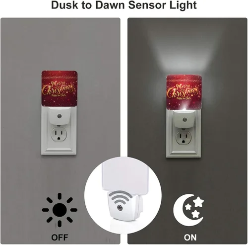 Vista 4 de Ouqiuwa Juego de 2 luces nocturnas enchufables para Navidad, rojo, invierno, feliz año nuevo, LED, sensor de movimiento, lámpara para dormitorio