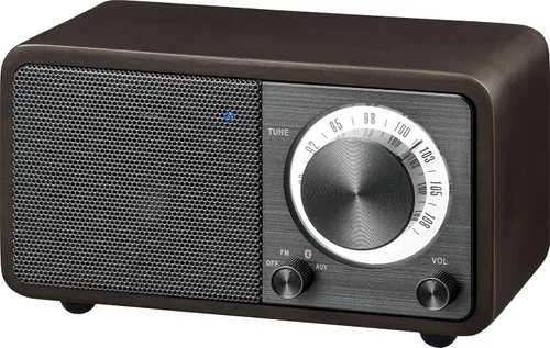 Vista 2 de Sangean WR-7DK - Mini altavoz Bluetooth de madera con sintonizador de radio FM y Aux-in cereza oscura