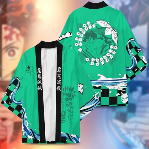 Vista 4 de Disfraz de Demon Tanjiro Haori Tomioka Rengoku Nezuko Giyuu Kimono Slayer para hombres y mujeres