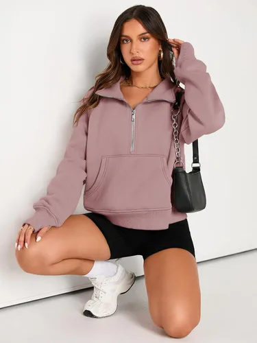 Vista 4 de AUTOMET Womens Sweatshirts Half Zip Cropped Pullover Fleece Quarter Zipper Hoodies Fall outfits Clothes Thumb Hole