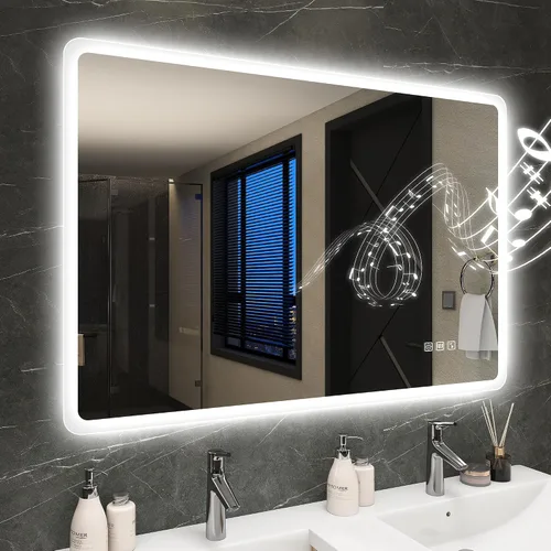 Vista 11 de SBAGNO - Espejo de baño LED de 40 x 28 pulgadas con marco negro, altavoz