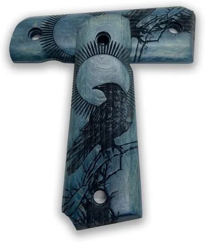 Vista 7 de 1911 Raven & Moon Series, 1911 Wooden Pistol Grips, Ambi Safety Cut for 1911 Full Size, 1911 Accessories, Artistic Collector Design