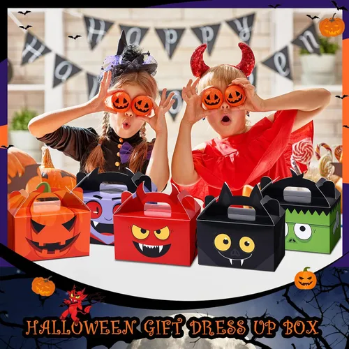 Vista 4 de TaoBary Juego de 24 cajas de dulces de Halloween, cajas de regalos de Halloween, cajas de regalos para regalos de cumpleaños, galletas