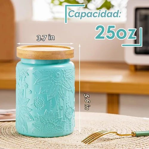 Vista 2 de Paquete de 4 tarros de almacenamiento grandes, recipientes de almacenamiento de alimentos de 25 onzas líquidas con tapa de bambú, recipientes