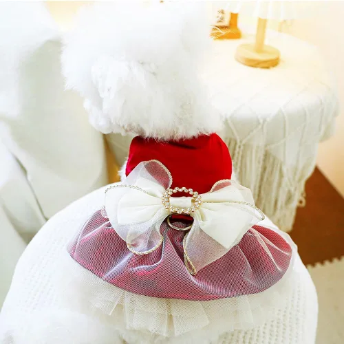 Vista 12 de ANIAC Daisy Vestidos para Perros Pequeños Hembra con Anillo para Correa, Nudo de Lazo Vestido de Boda para Cachorra, Traje de Gato de San Valentín