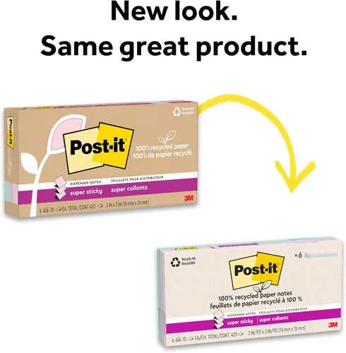 Vista 8 de Post-it Notas superadhesivas 100% recicladas, 4 x 6 pulgadas, Oasis, 8 blocs