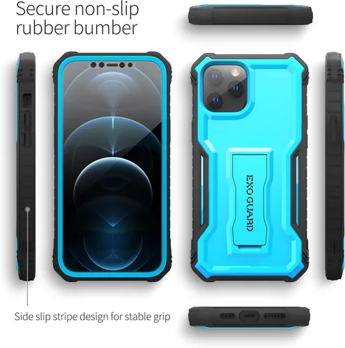 Vista 4 de ExoGuard Funda para iPhone 12, compatible con iPhone 12 Pro, funda de goma a prueba de golpes de cuerpo completo, protector de pantalla integrado