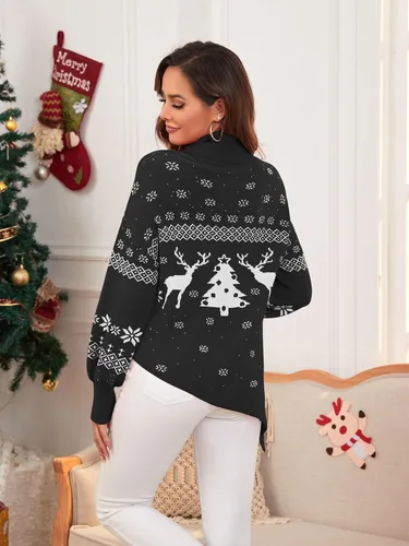 Vista 4 de ZAFUL Women Christmas Sweater Oversized Pullover Sweaters Casual Loose Long Sleeve Knit Tops