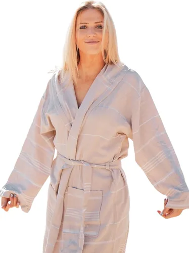Vista 4 de Bata de baño de algodón turco con capas básicas para hombres y mujeres, bata suave con capucha para baño, playa, piscina