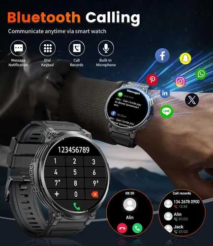 Vista 5 de LIGE Reloj inteligente con marca/respuesta de llamada, pantalla HD de 1.85 pulgadas, relojes inteligentes con batería de 730 mAh, linterna, 120
