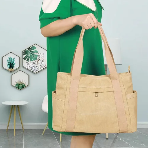 Vista 9 de Bolso de mano, bolso de hombro Mulititi, bolsillos de lona, bolso de vacaciones con cremallera, bolso de trabajo, regalos para mujer
