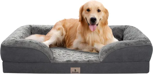 Vista 11 de Cama Sofá Ortopédica para Perros de Tamaño Grande con Soporte de Espuma de Huevo, Cojines Reforzados de Cuatro Lados, Tela Suave Resistente al