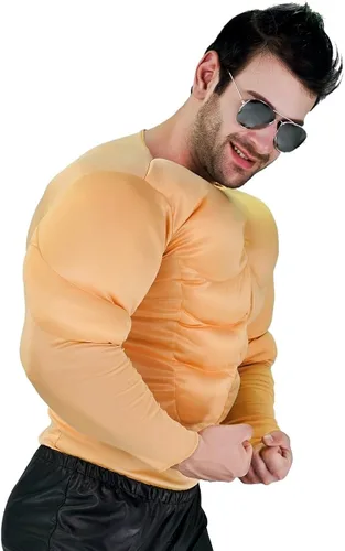 Vista 4 de flatwhite Disfraz de traje muscular para hombre amarillo talla única