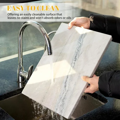 Vista 7 de Tabla de cortar de granito para cocina, tabla grande de quesos de losa de mármol de 16 x 12 pulgadas, tabla de servir rectangular para hornear