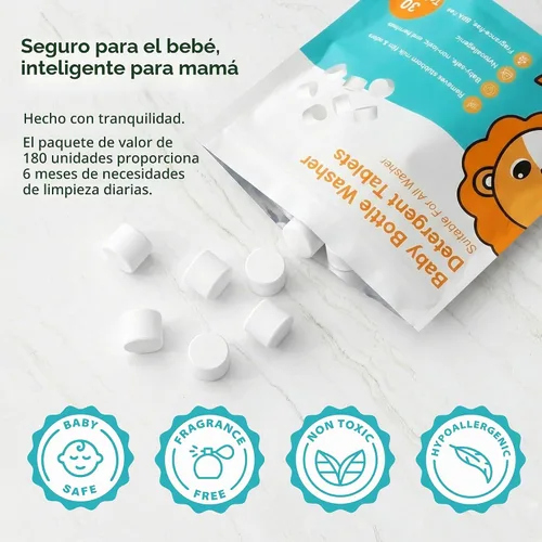Vista 4 de 180 tabletas para lavar botellas, tabletas de detergente a base de plantas compatibles con Baby Brezza, Momcozy Grownsy, Papablic y todos