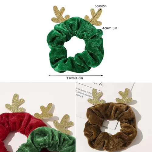 Vista 7 de 3 unidades de coleteros navideños de seda, lazos elásticos navideños con astas de alce navideño, suaves bandas elásticas para el cabello, lazos