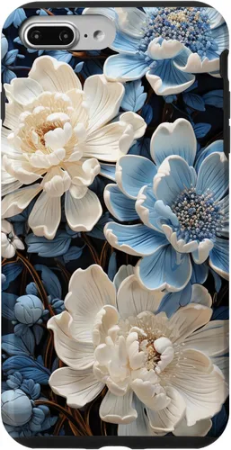 Vista 12 de iPhone 16 Chinoiserie Floral Toile Blue and White Case