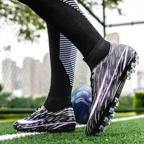 Vista 3 de Zapatos de fútbol para hombre con tacos de fútbol con cordones antideslizantes con puntas cortas y suelas de goma para interiores firmes para césped