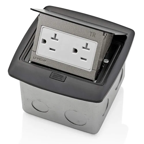 Vista 20 de Leviton Caja de suelo emergente con salida de 15 A, salida GFCI de autoprueba resistente a manipulaciones, PFGF1-MB, color negro