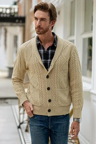 Vista 3 de JMIERR Men's Casual Long Sleeve Shawl Collar Buttons Down Cable Knit Cardigan Sweater with Pockets