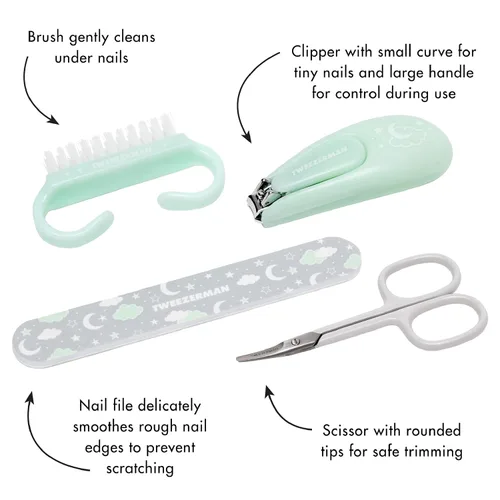 Vista 8 de Tweezerman Kit de manicura para bebés con cortaúñas, cepillo, tijeras y lima
