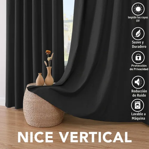 Vista 7 de H.VERSAILTEX Cortinas 100% opacas con aislamiento térmico, texturizadas, de lino, con bloqueo completo de calor y luz, para sala de estar y Negro