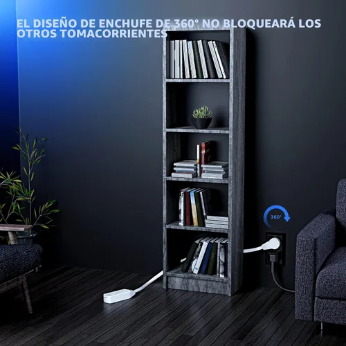 Vista 9 de Maximm - Cable de extensión de enchufe plano giratorio de 360°, 0.30 m, 16 AWG, múltiple, extensión de salida, cable con conexión a tierra, 3 Blanco