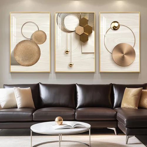 Vista 16 de Arte de pared moderno enmarcado en blanco y negro, 3 piezas de impresiones contemporáneas grandes para paredes, juego de 3 imágenes de hojas doradas