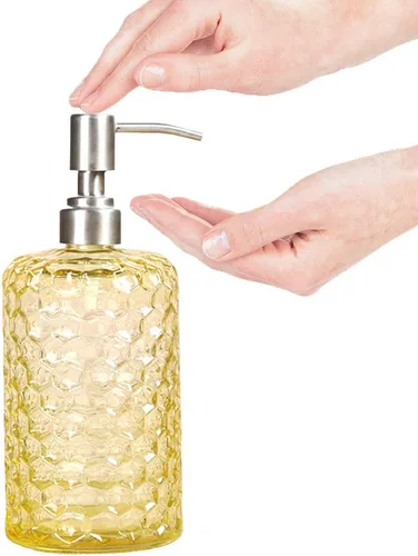 Vista 2 de YunNasi Dispensador de jabón líquido de 17 onzas, dispensador de jabón de vidrio y boquilla de acero inoxidable para baño, inodoro o cocina (verde)