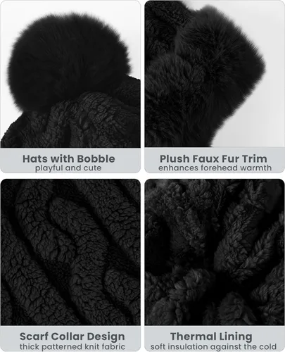 Vista 13 de Winter Hats and Scarf Set for Women One Piece Hat Beanie Negro