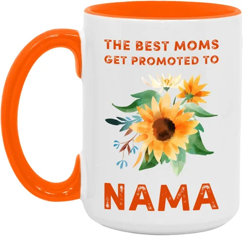 Vista 2 de The Best Moms Get Promoted To Nama Ceramic Coffee Mug - Nama Gift - Nama Sunflower Mug White/Orange - 11oz