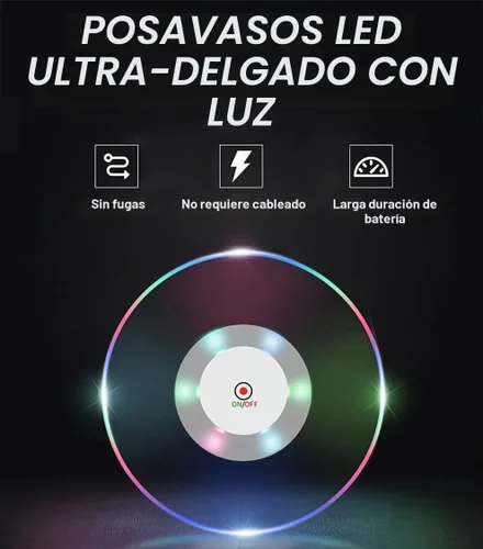 Vista 4 de Juego de 2 posavasos LED, posavasos LED para bebidas, luces de botella para botellas de licor, posavasos que se iluminan, posavasos de copa
