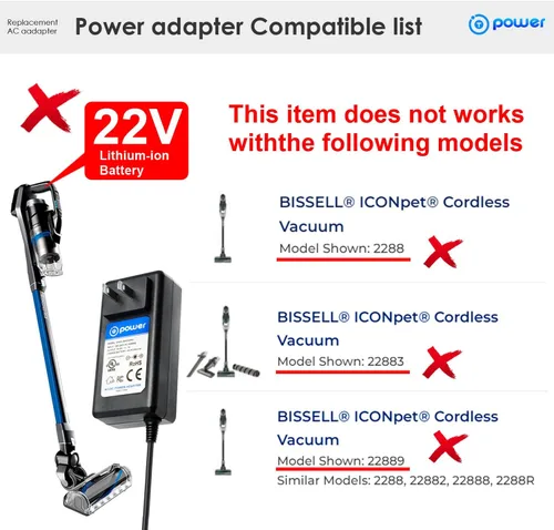 Vista 4 de T POWER Cargador de 32 V para Bissell ICONpet Pro 2746 27468 2746A Edge 2894 2894A Aspirador inalámbrico Stick 1620774 SIL SSC-320110US borrador