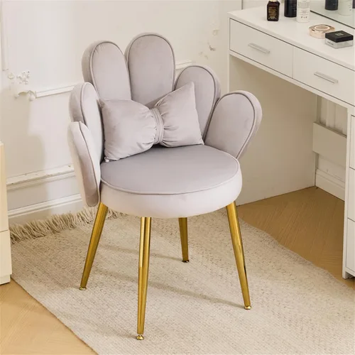 Vista 11 de Vingli Silla de Maquillaje de Pétalos con Respaldo, Silla Linda de Escritorio para Niñas Cómoda Sin Ruedas, Silla Moderna de Comedor, Silla