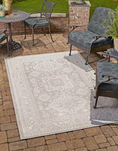 Vista 8 de Unique Loom Outdoor Aztec Collection Alfombra de área, Chalca (5 pies 3 pulgadas, octágono, aguamarina/marfil)