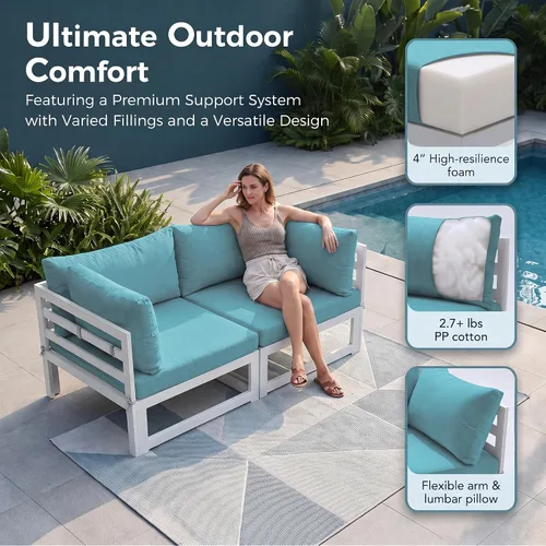 Vista 6 de BULEXYARD Juego de 7 piezas de muebles grandes de aluminio para patio al aire libre con mesa rectangular con fogón, asiento profundo de 29