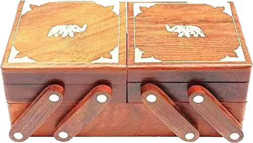Vista 4 de GOLDEN HANDICRAFT - Cajas de joyería de madera, caja de almacenamiento, organizador de regalo para mujeres, soporte de collar, regalo para hombres