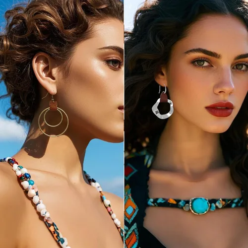 Vista 3 de Western Jewelry for Women Boho Set Bohemian Turquoise Jewelry Set Turquoise Pendant Long Necklace Vintage Layer Bracelet Earrings