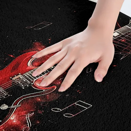 Vista 2 de Alfombra de baño de guitarra roja, antideslizante con música hip pop, decoración del hogar, para interiores y niñas, diseño de guitarra roja, tapete