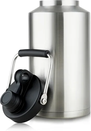 Vista 8 de Botella de agua de 1 galón aislada con popote, botella de agua de acero inoxidable de 128 onzas, boca ancha, doble vacío, apta para lavavajillas