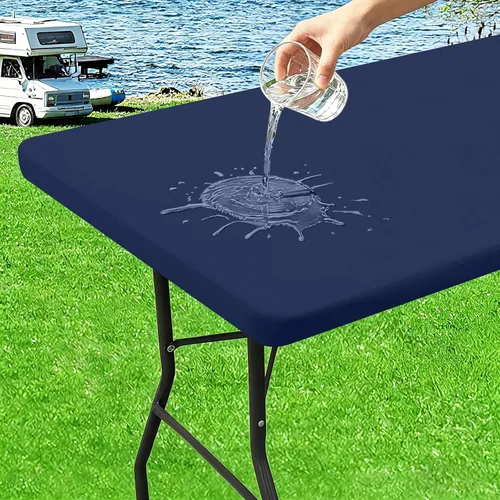 Vista 13 de Mantel rectangular elástico ajustable de 4 pies, funda de tela impermeable, mantel de poliéster lavable para cenas, fiestas, otoño