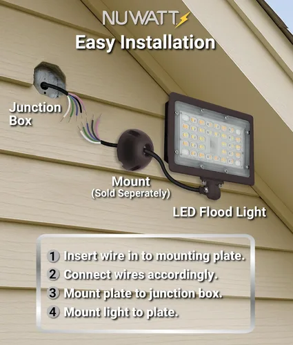 Vista 9 de NUWATT Reflector LED de 15W, 3CCT 3000K/4000K/5000K Seleccionable, Iluminación Impermeable IP65, Soporte de Articulación Ajustable de 1/2", 2100
