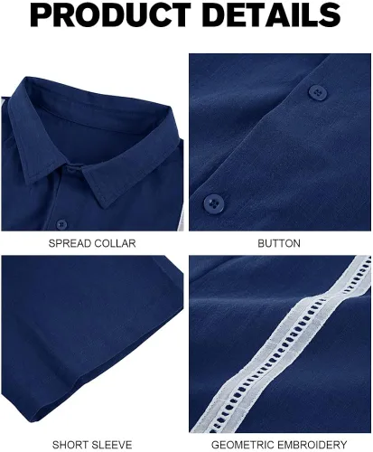 Vista 2 de Ryannology Guayabera - Camisas de lino de manga corta con botones para hombre, estilo casual, playa, campamento cubano, camisa mexicana para hombre