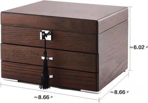 Vista 3 de TITISKIN Joyero de madera extra grande, caja de almacenamiento de joyas de 3 capas, joyero para mujer