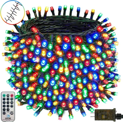 Vista 35 de Luces de cadena navideñas conectables de 240 LED de 88 pies, 13 modos, para interiores y exteriores, cable verde extensible, luces de árbol