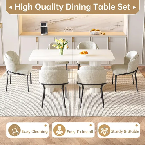 Vista 8 de Mesa de comedor rectangular moderna de 62.99 pulgadas para 4-6, mesa de cocina resistente para sala de estar y reuniones, fácil montaje, color Blanco