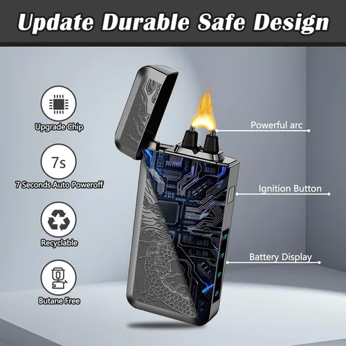 Vista 2 de SKRFIRE Encendedores de plasma recargables de dragón USB, encendedor eléctrico a prueba de viento, encendedor electrónico de llama de arco