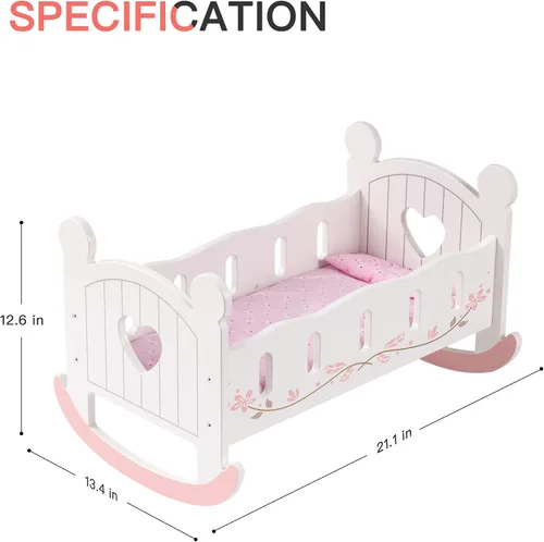 Vista 3 de ROBUD Cuna de madera para muñecas, juguetes de cama de muñeca, se adapta a accesorios de muñeca de hasta 18 pulgadas