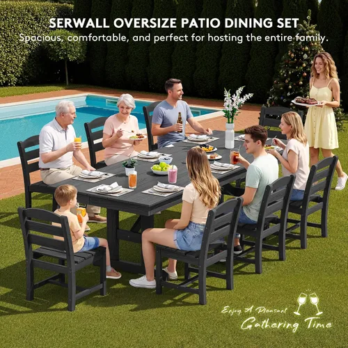 Vista 6 de SERWALL Outdoor HDPE Armless Dining Chairs Set of 2,All-Weather Use,Black Negro